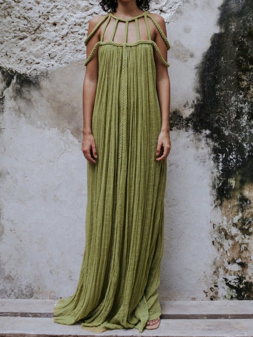 Green Casual Women's Hollow Backless Braided Boho Maxi Dress - Picture 4 of 4